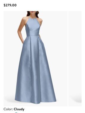 Alfred Sung Halter Neck Satin Gown Cloudy Blue